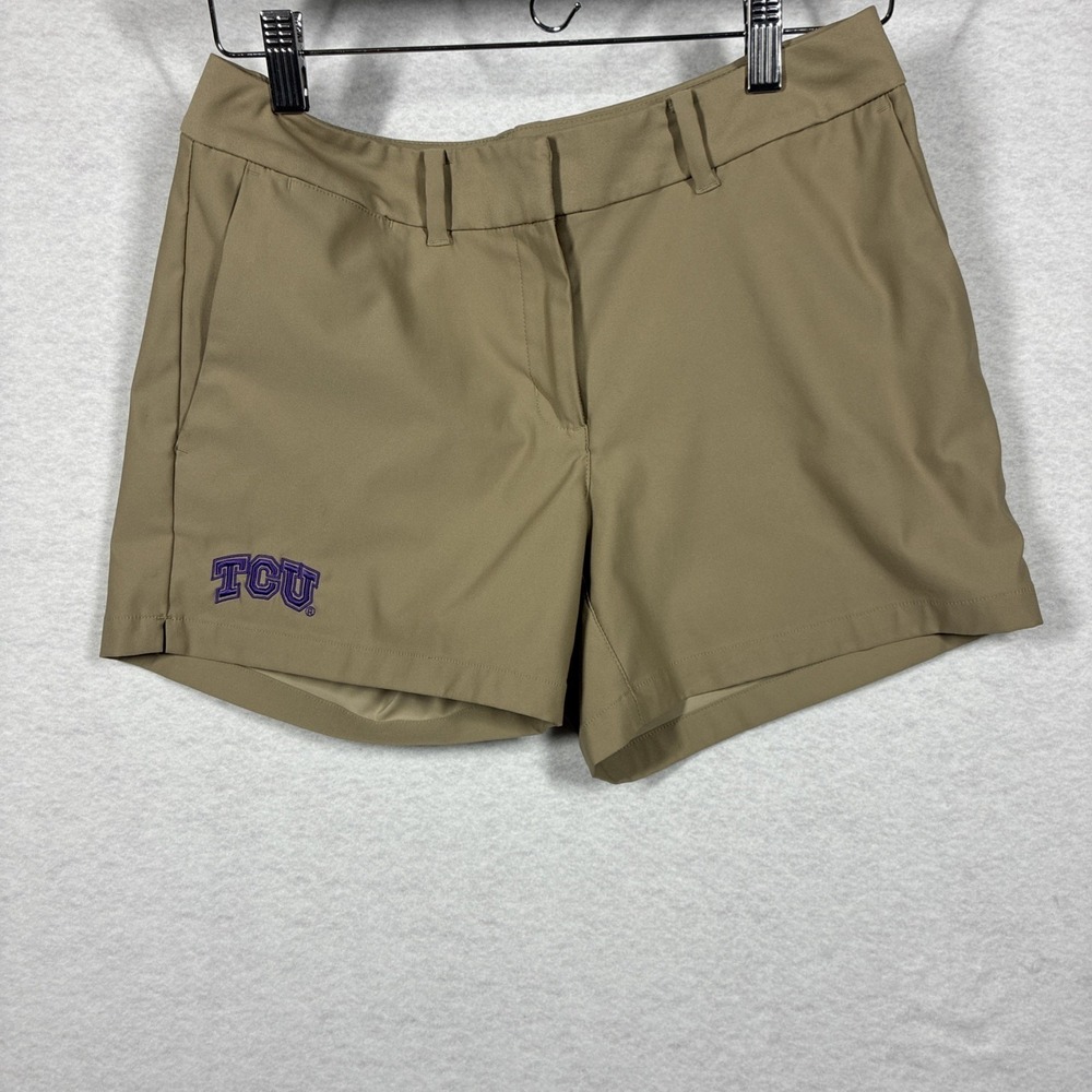 Nike Golf Dry Fit Shorts TCU Embroidery Logo Khaki Colored Womens Size 4